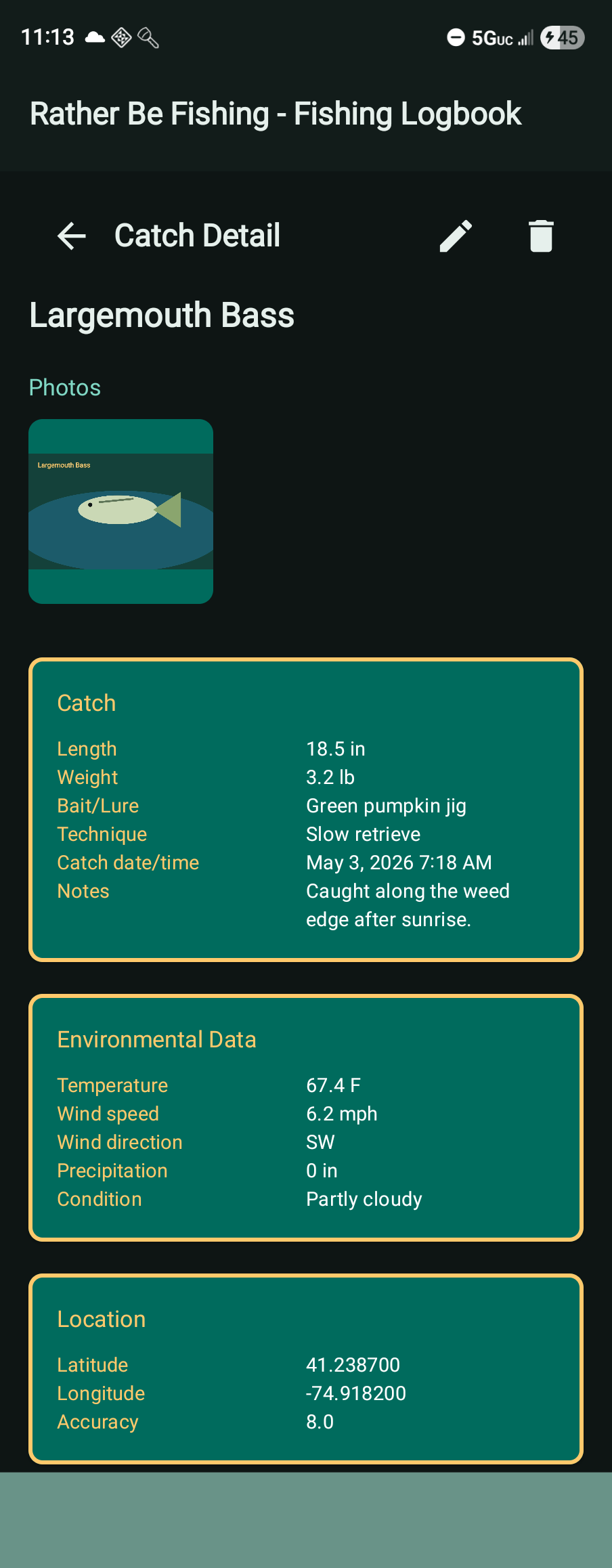 Catch detail screen