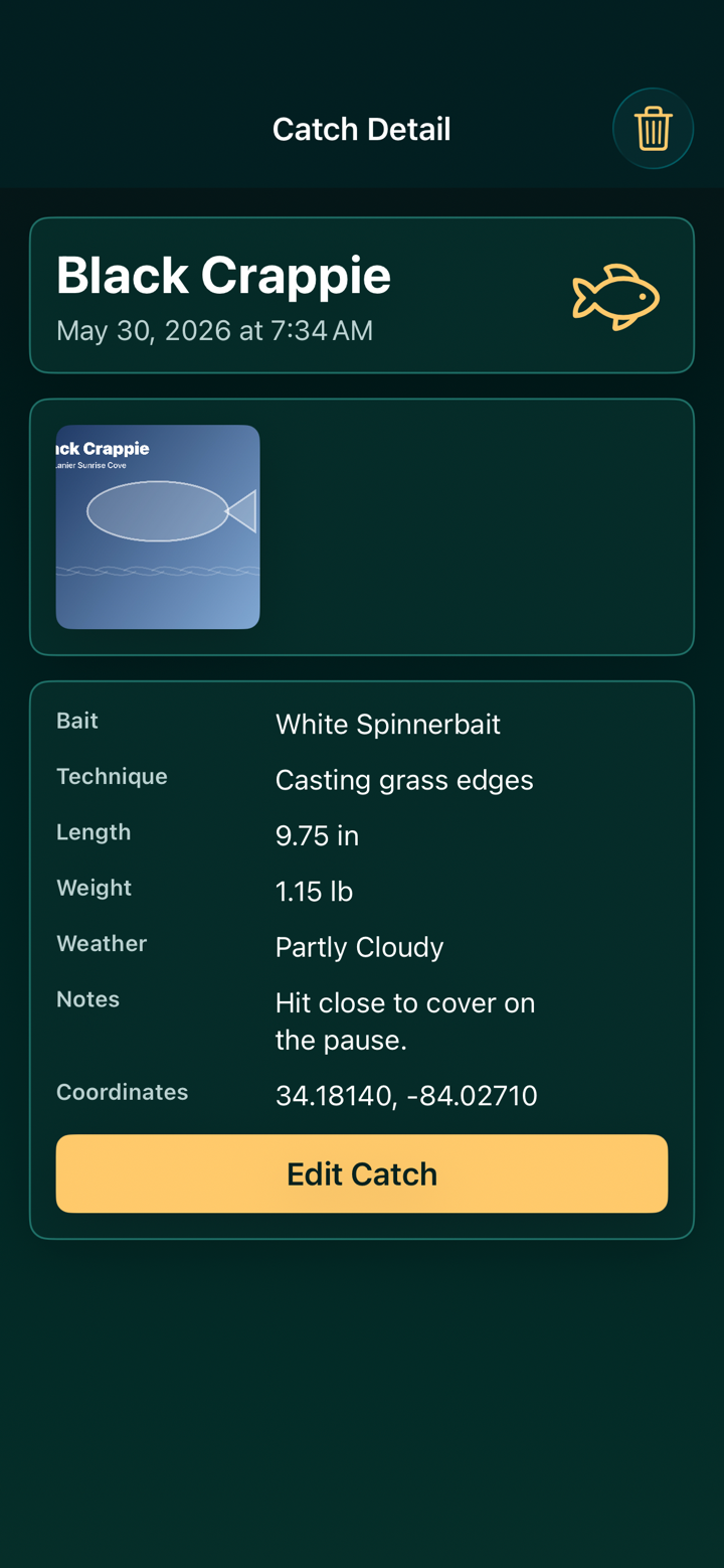 iPhone catch detail screen