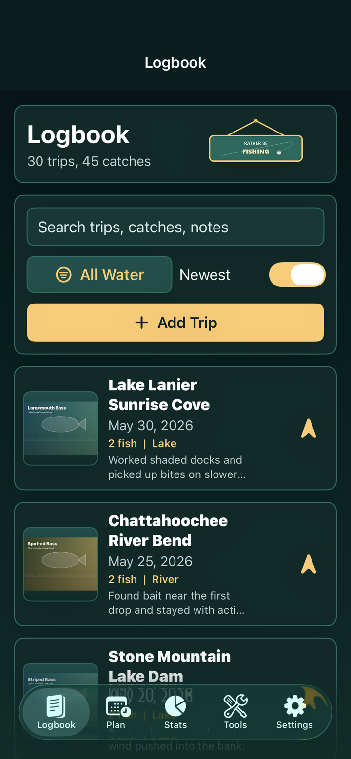 iPhone Logbook screen