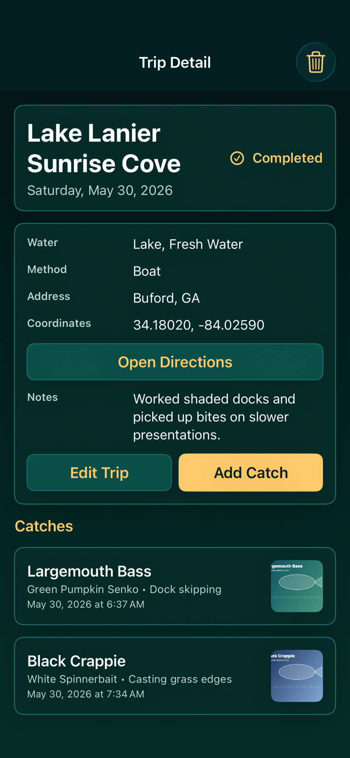 iPhone trip detail screen