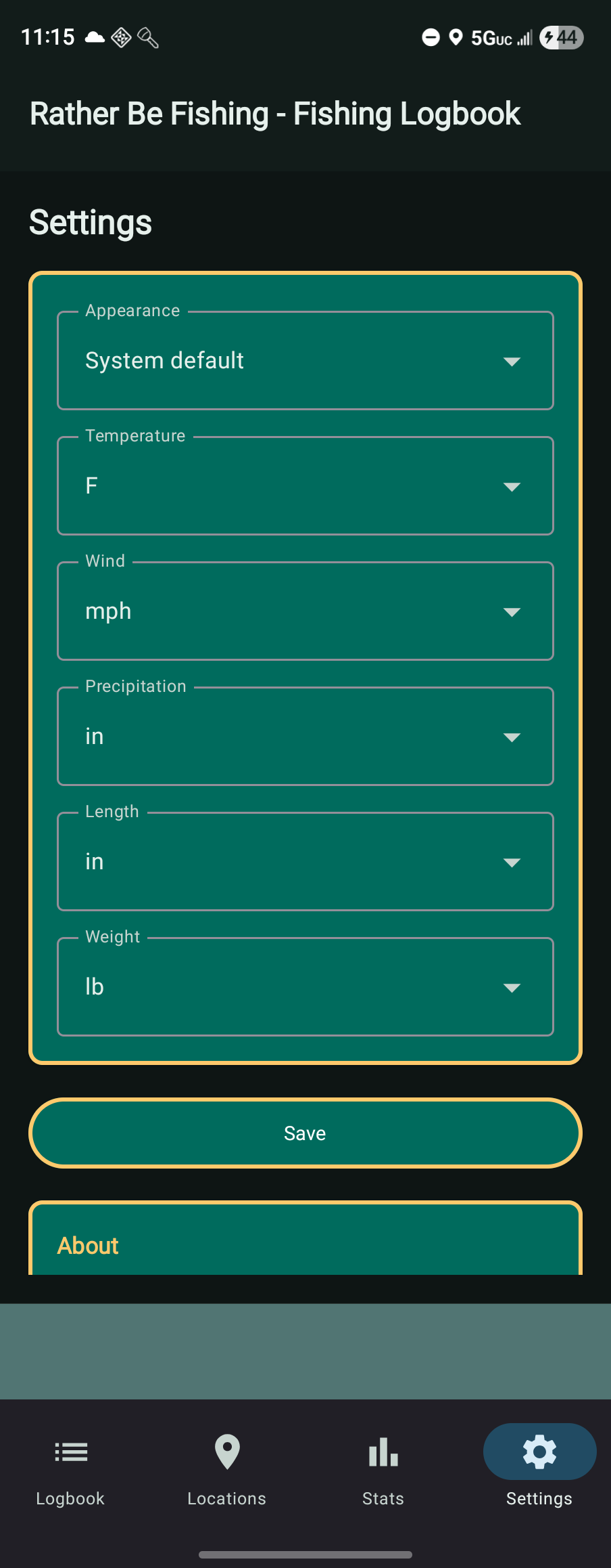 Settings screen