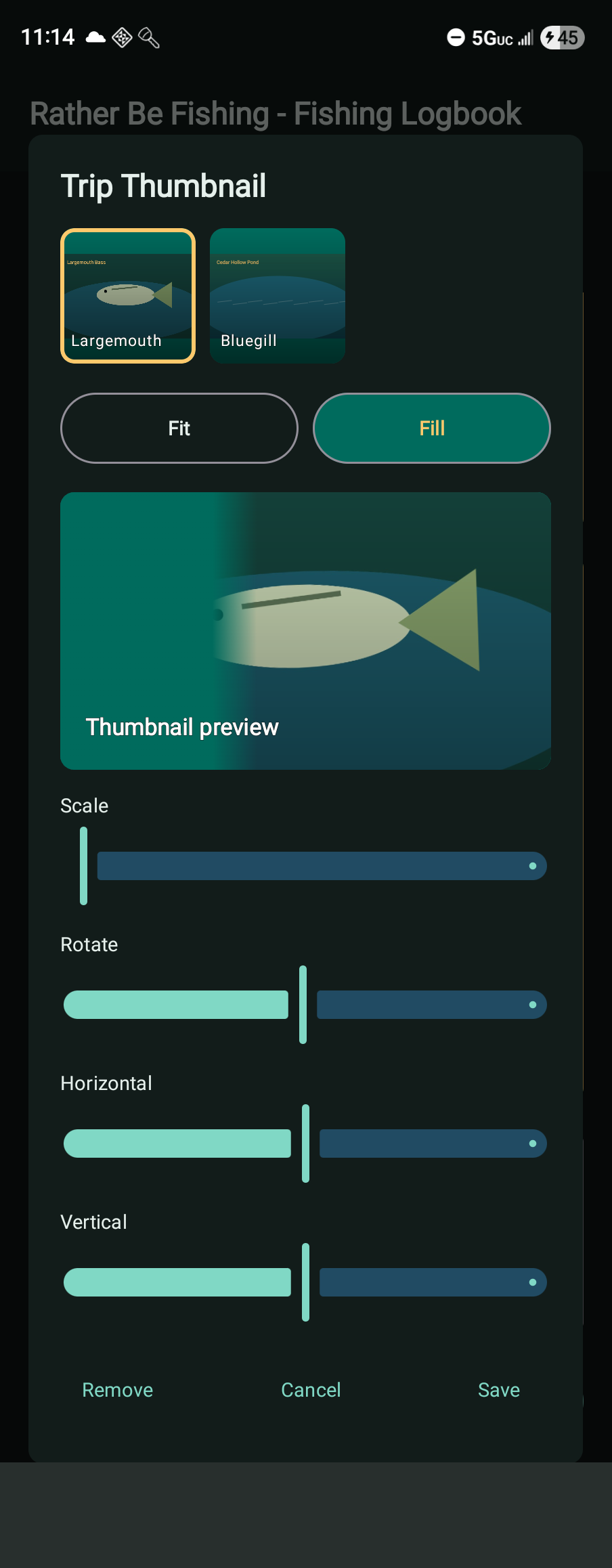 Thumbnail editor screen