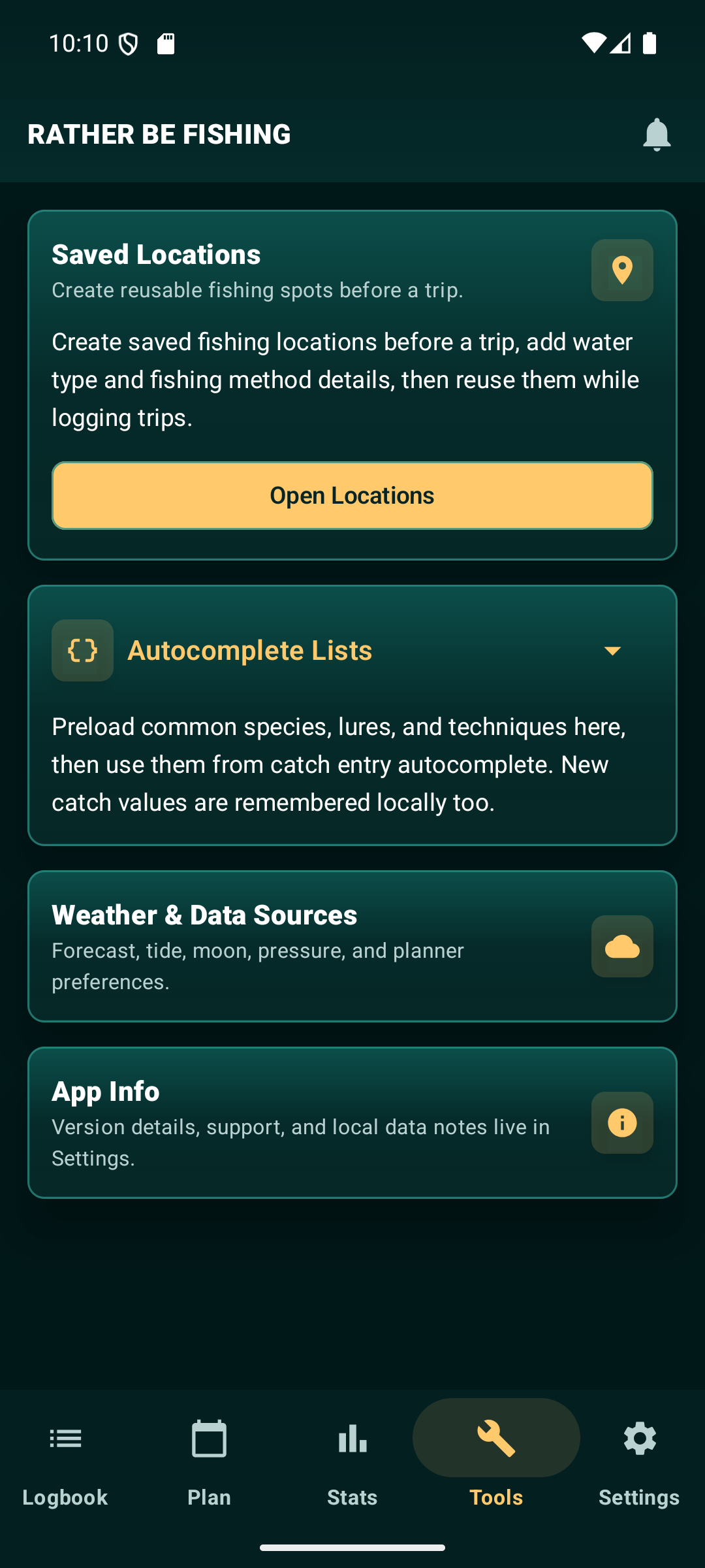 Tools screen